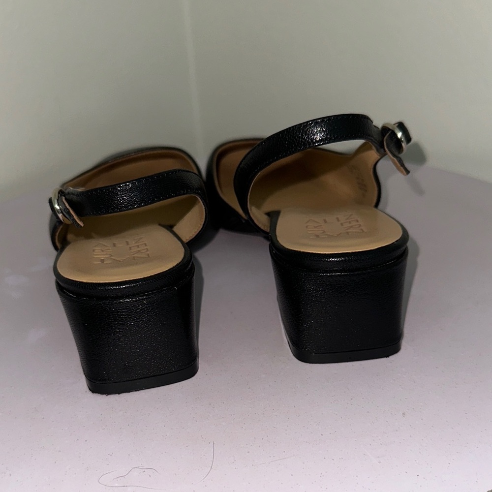 Naturalizer Black Leather Slingback Square Toe Low Block Heel Mules - Picture 5 of 7